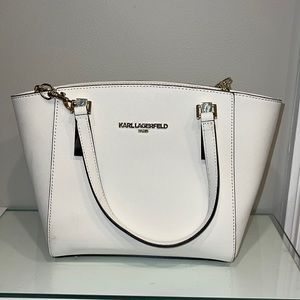 White Karl legerfeld top handle with crossbody strap